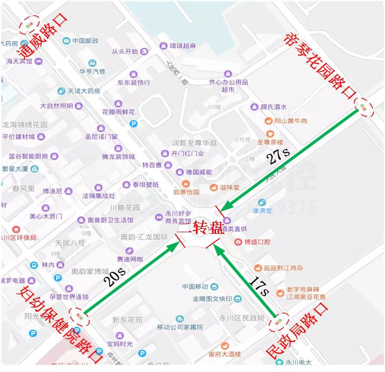 圖3 各路口到二轉(zhuǎn)盤旅行時(shí)間