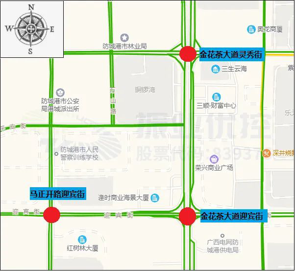 圖1  三個(gè)路口地理位置圖