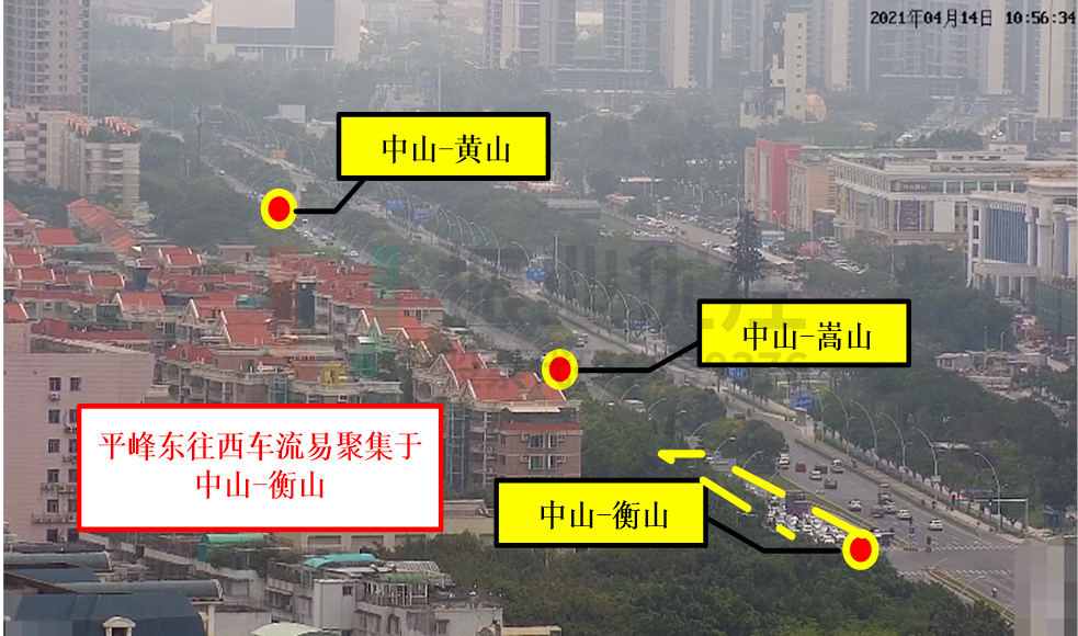 圖2 平峰東往西車流易聚集于中山-衡山東進口