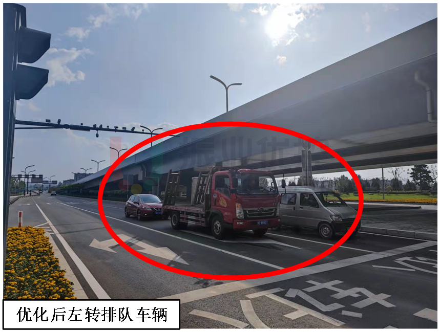 圖6 南進(jìn)口優(yōu)化前后排隊(duì)長(zhǎng)度對(duì)比