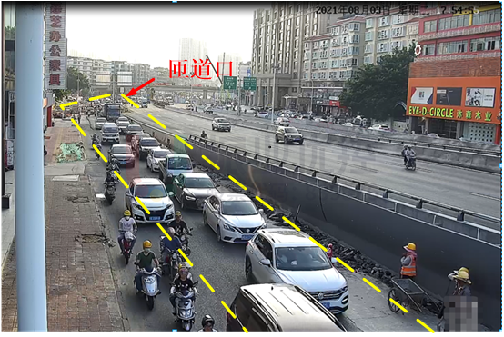 圖6 黃河-華山路口西進(jìn)口車輛排隊(duì)至匝道出口