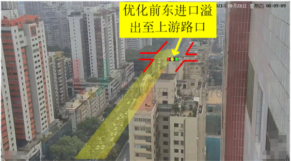 圖3 金砂-天山路口東進口溢出（優(yōu)化前）