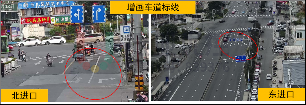 圖7 優(yōu)化后東、北進口車道標線